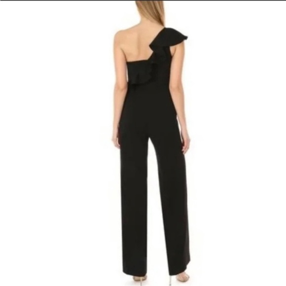JAYGODFREY Hamilton‎ One Shoulder Ruffle Black Wide Leg Classic Jumpsuit Size 4 - Picture 4 of 16